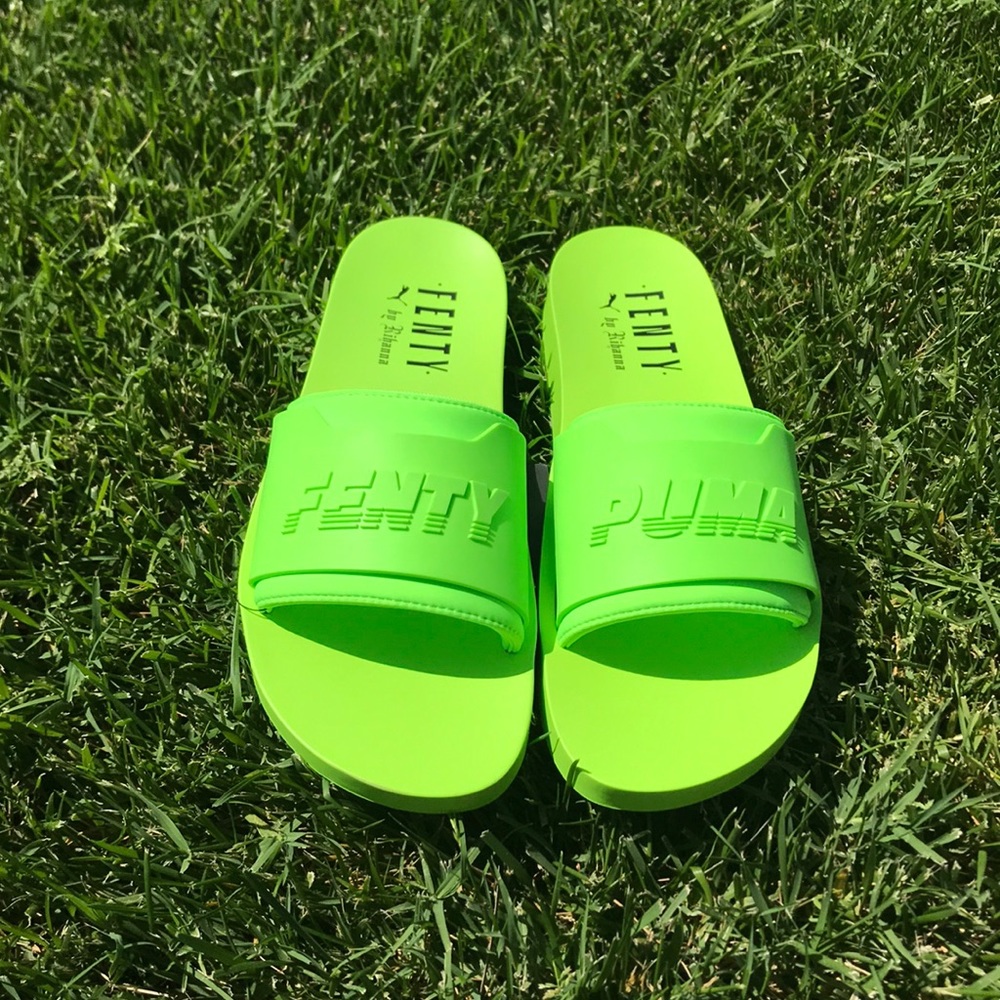 Rihanna Neon Green Fenty Puma Slides